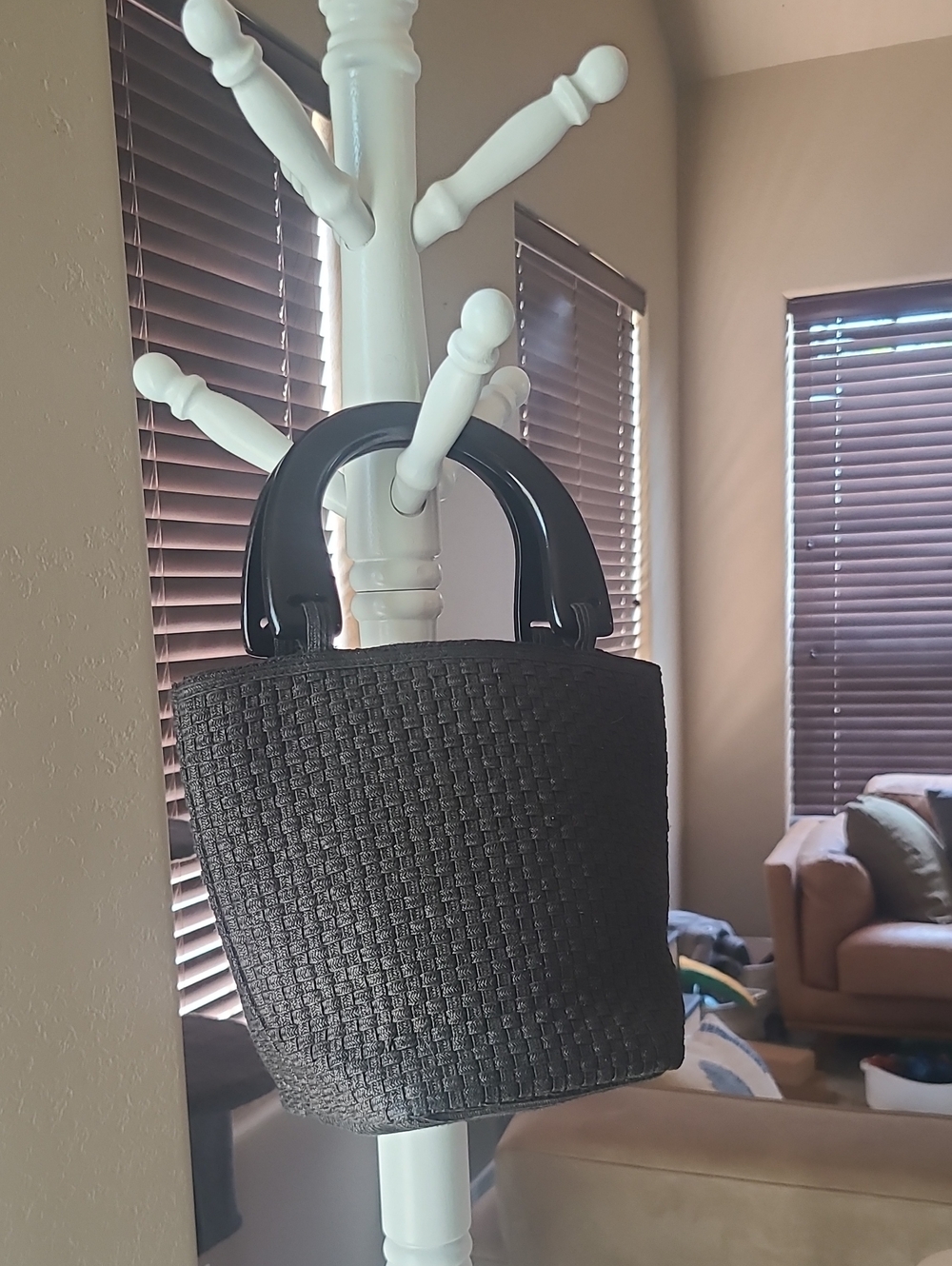 Black Woven Top-Handle Tote Bag